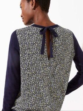 LOFT Daisy Crossover Back Mixed Media Sweater